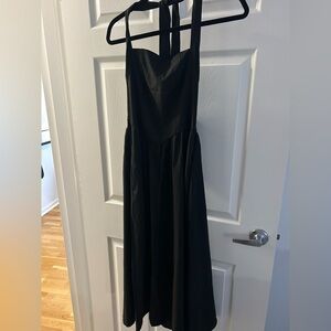 Classic Black Midi Dress with Square Bodice and Wide Straps